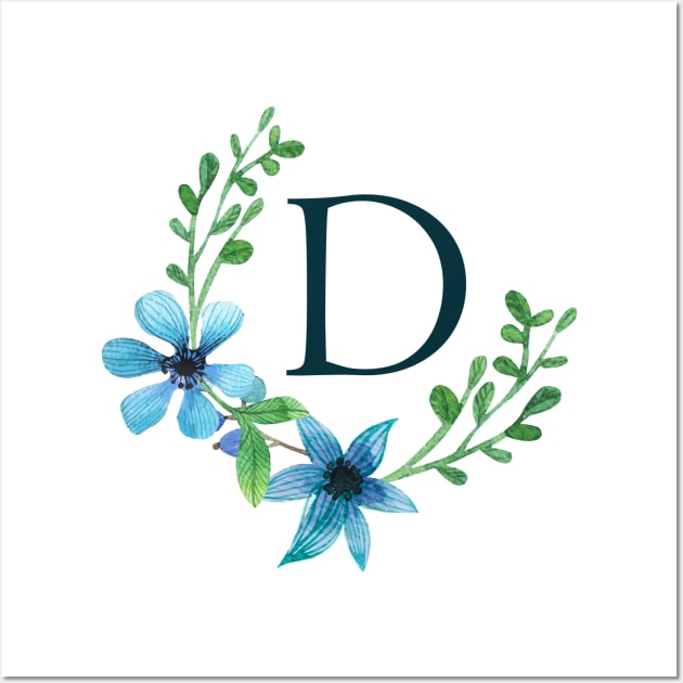 Floral Monogram D Pretty Blue Flowers Wall Art by floralmonogram